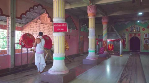Hindu Temple Shrine Interior with Drums Assam India Stock Footage 341460705