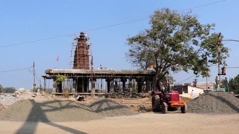Hindu Temple under construction in India, religion and architecture in India Stock Footage 123515032