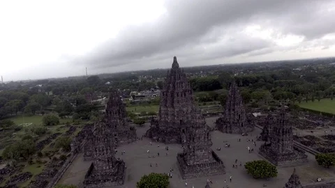 Hindu temples of prambanan, yogyakarta, java, indonesia aerial view Stock Footage 75624448