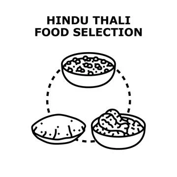Hindu thali meal selection offering diverse dishes Stock Illustration