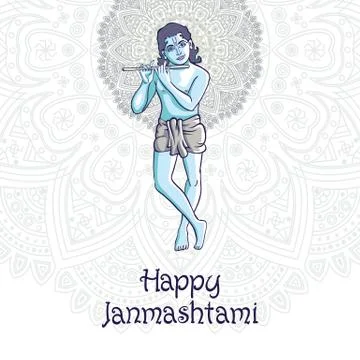 Hindu young god Lord Krishna. Happy janmashtami vector Stock Illustration