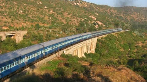 Hindupur passenger train pulls into station near Bangalore Stock Footage 20950087