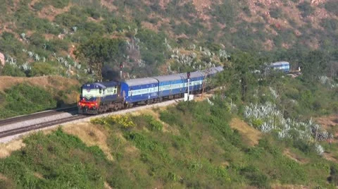 Hindupur passenger train pulls into station near Bangalore Stock Footage 20952228