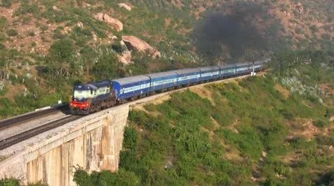 Hindupur passenger train pulls into station near Bangalore Stock Footage 20952625
