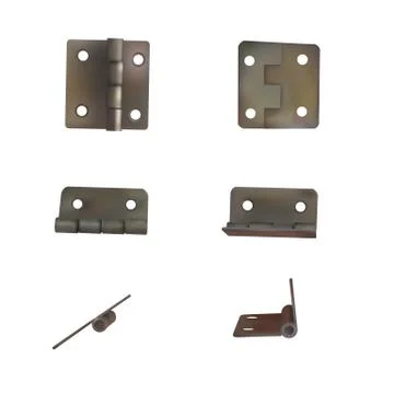 Hinge for doors vector illustration. Set of brass or bronze industrial ironmo Stock Illustration