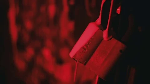 On the hinged lock flows a pink paint Stock Footage 81701804