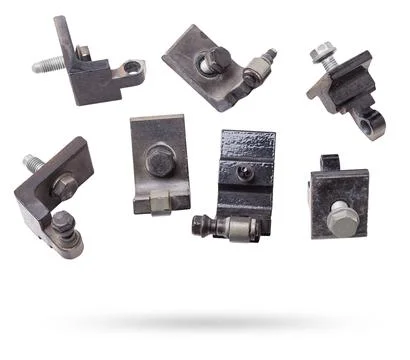 Hinges for attaching the door or trunk of the car on a white isolated backg.. Foto stock
