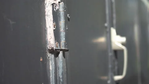 Hinges of an trailer door / View on door Stock Footage 130887412