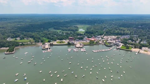 Hingham Harbor aerial view, Massachusetts, USA Stock Footage 303920448
