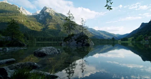Hintersee Lake in sunset light. Ramsau, Berchtesgaden, Bavaria, Germany, Europe Video stock 134967497