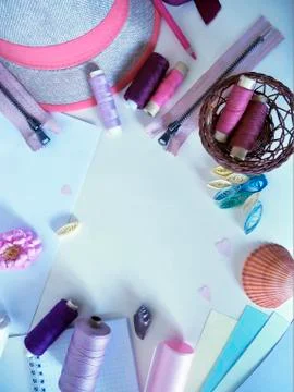 Hints of thread of powder, pink,  and lilac color,  colored paper pastel tones Stock Photos