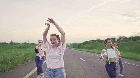 Hip hop dance on an empty road Stock Footage 112739203