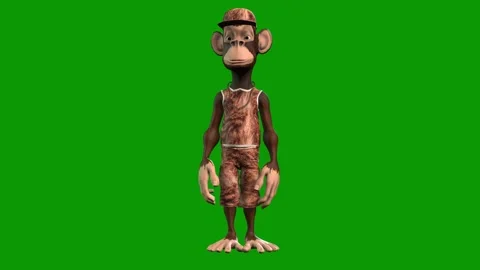 Hip-Hop Monkey Character idle Front-3D Animation on Green Screen Stock Footage 312672406