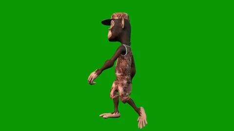 Hip-Hop Monkey Character Walking Left-3D Animation on Green Screen Stock Footage 312672523