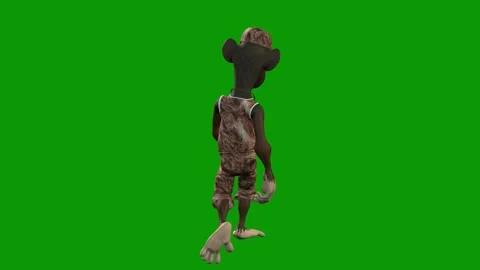 Hip-Hop Monkey Character Walking Back-3D Animation on Green Screen Stock Footage 312672949
