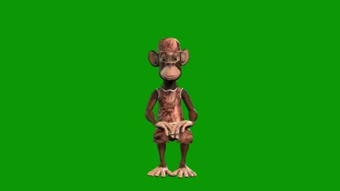 Hip-Hop Monkey Sitting on Chai Front-3D Animation on Green Screen Stock Footage 312672527