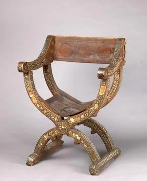 Hip-joint armchair (silln de cadera or jamuga) ca. 1480s Spanish (Granada?).. Stock Photos