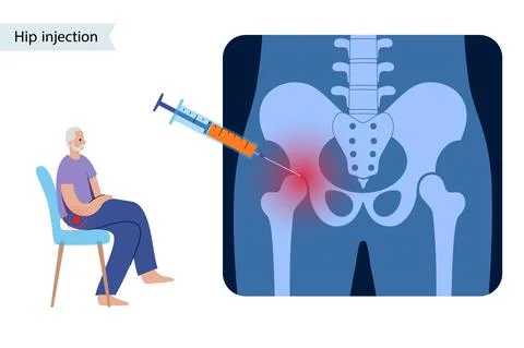 Hip joint injection Illustrazione stock