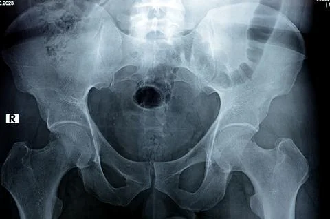 Hip joints digital radiographic examination reveals normal appearance of hi.. Stock Photos
