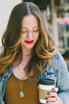 Hip millennial portrait while drinking coffee Stock Photos