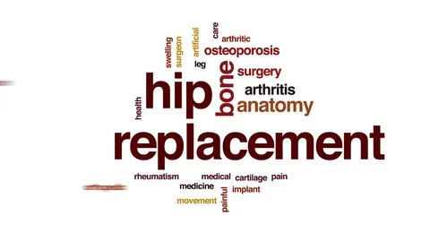 Hip replacement animated word cloud, text design animation. Stock Footage 77150752