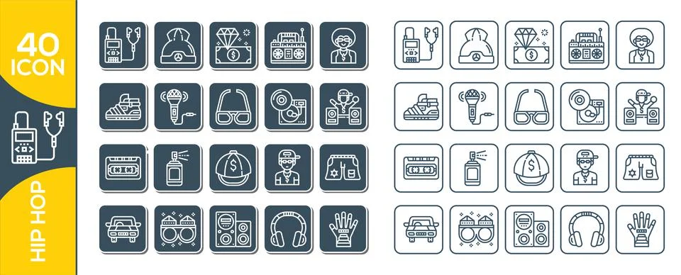 Hiphop Elements , Thin Line and Pixel Perfect Icons.Vector grey hip hop icons Illustrazione stock