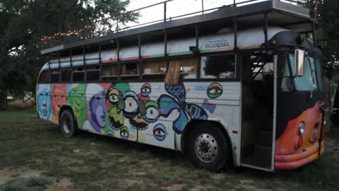 Hippie Bus on a farm Stock Footage 166201754