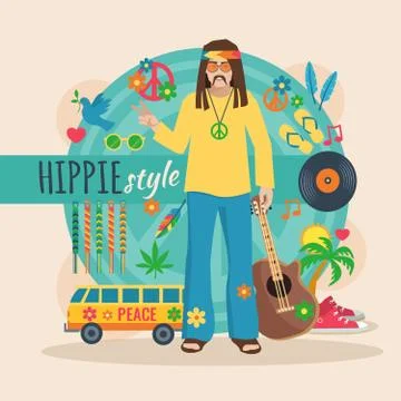 Hippie Character Pack For Man Stock Illustration