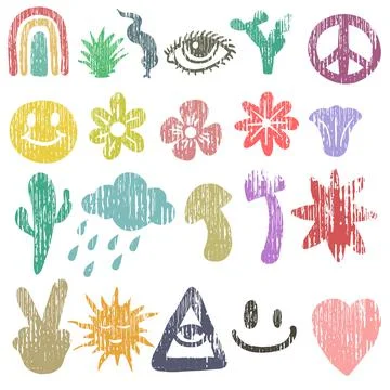 Hippie elements grunge texture set vector Stock Illustration