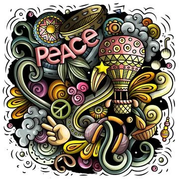 Hippie hand drawn vector doodles illustration Stock Illustration