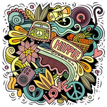 Hippie hand drawn vector doodles illustration Stock Illustration