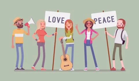 Hippie movement demonstration Stock Illustration