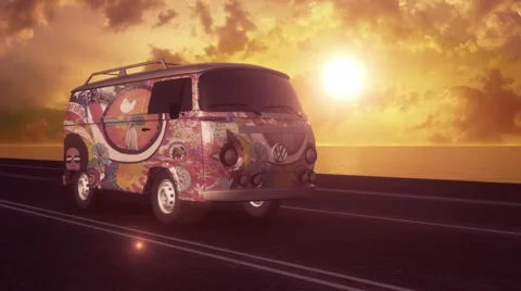 Hippie Van on the Road Loop Stock Footage 50320244