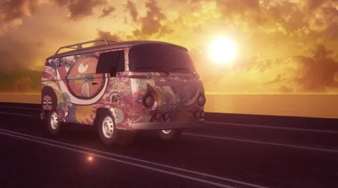 Hippie Van on the Road (Without Logo) Stock Footage 50330693