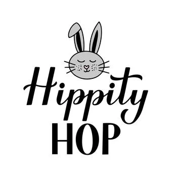 Hippity hop. Funny Easter quote calligraphy lettering with cute hand drawn bu Stock Illustration