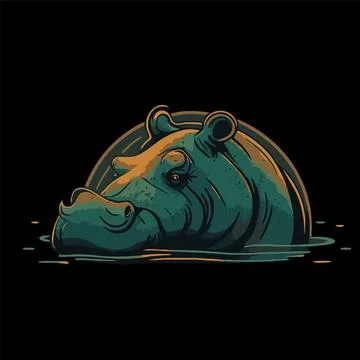 Hippo character logo mascot wild animal hippopotamus in vector cartoon Stock Illustration