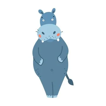 Hippo flat style vector. Wild herbivorous animal. African fauna species. Viol Stock-Illustration