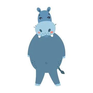 Hippo flat style vector. Wild herbivorous animal. African fauna species. Viol Stock Illustration