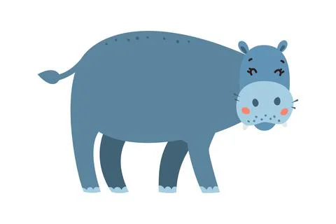 Hippo flat style vector. Wild herbivorous animal. African fauna species. Viol Stock Illustration