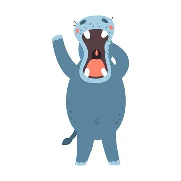 Hippo flat style vector. Wild herbivorous animal. African fauna species. Viol Stock Illustration