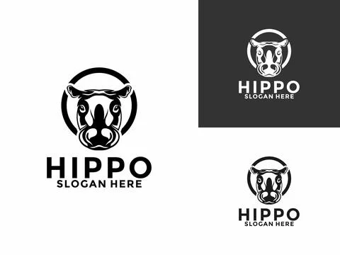 Hippo head logo design vector silhouette illustration, hippopotamus animal .. Stock Illustration