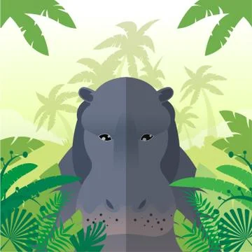 Hippo on the Jungle Background Stock Illustration