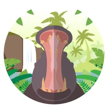 Hippo on the Jungle Background Stock Illustration