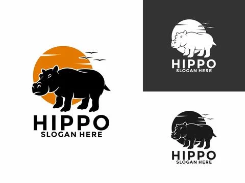 Hippo logo design vector silhouette illustration, hippopotamus animal moder.. Stock Illustration