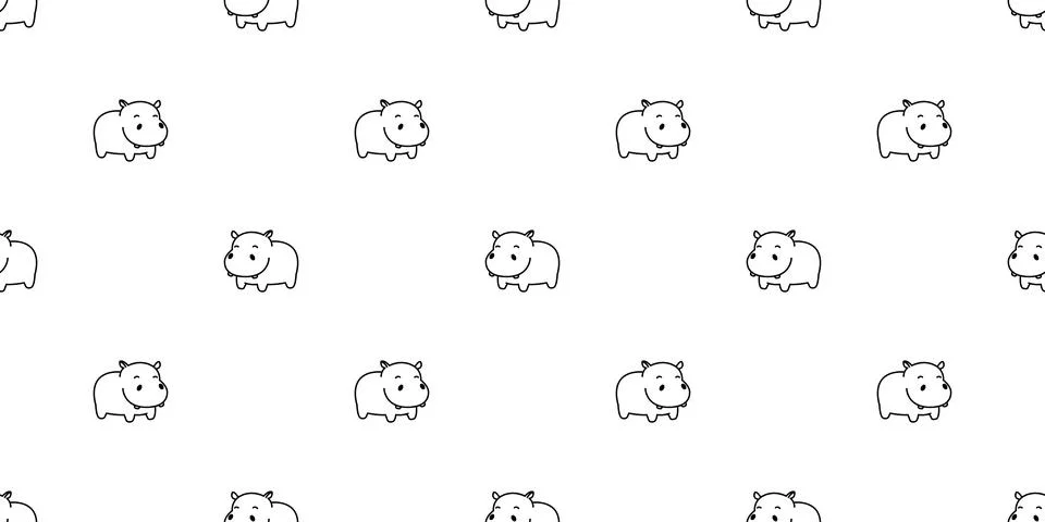 Hippo Seamless Pattern hippopotamus vector isolated wallpaper background brown 스톡 일러스트