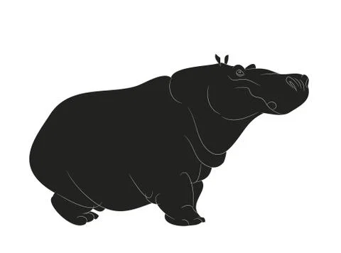 Hippo stands drawing silhouette, vector Illustrazione stock