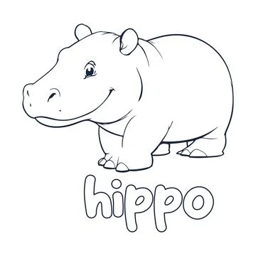 Hippo vector illustration Black and white hippo alphabet coloring book or p.. Stock Illustration