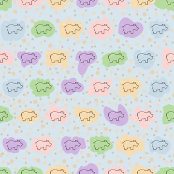 Hippo vector. Seamless pattern hippopotamus. Stock Illustration