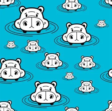 Hippo in water head pattern seamless. Ornament of kids fabric Stock Illustration