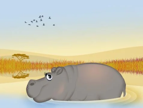 Hippo in the water Stock Illustration
